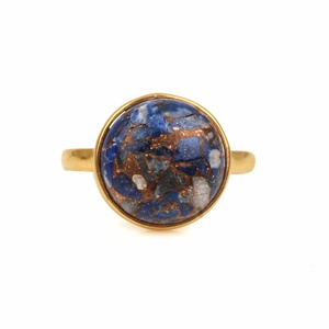 แหวนเงินแท้925คุณภาพสูงทำด้วยมือแบบคลาสสิก Lapis Lazuli ทองแดงฝาอัญมณีชุบทอง-สำหรับปาร์ตี้ - Product Image 2