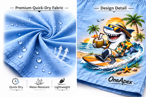 Shorts de plage pour hommes personnalisés à séchage rapide avec imprimé requin de dessin animé – Short de bain à taille élastique – Fabricant OEM en gros - Product Image 2