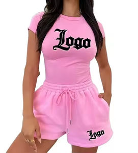 Ensemble T-shirt et short décontracté pour femme, collection été, haute qualité, sur mesure, motif uni, style streetwear - Product Image 1