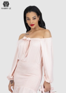Robe d'affaires en SATIN rose à épaules dénudées pour bébé-MD327 apporte style et confiance au quotidien au meilleur prix - Product Image 5
