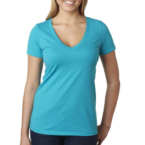 Camiseta de manga corta con cuello en V y estampado personalizado para mujer, camiseta en blanco de algodón liso a precio de fábrica, ajuste Regular - Product Image 1