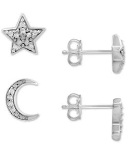 Boucles d'oreilles lune et étoile en diamant (1/10 ct. T. w.) en argent sterling | Macy's - Product Image 1