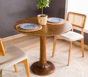 Round Solid Wood Dining <b>Table</b> Midcentury Modern Design Stable Base for Home Hotel & Villa Use 4-Seater - Product Image 1