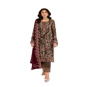 Ensemble Salwar 3 Pièces en Chiffon pour Femme – Tenue Longue Festive, Infroissable, Coupe Ample, Design Ethnique Moderne – Idéal Mariages Indiens et Pakistanais - Product Image 1