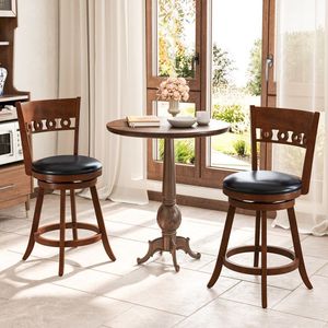 Set moderno di 2 sgabelli da bar girevoli con struttura in legno massello di gomma e base cromata - Product Image 2