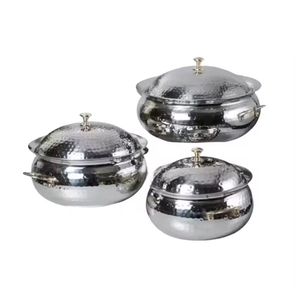 Hammered Stainless Steel Casserole <b>Dish</b> <b>Set</b> with Lid Double Handle Insulated Food Warmer <b>Serving</b> Pot Kitchen <b>Set</b> - Product Image 1