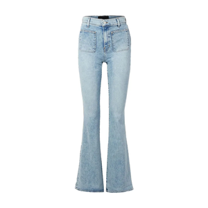 Pantalones Vaqueros Acampanados Rectos para Mujer, Fabricación Personalizada, Estilo Casual, Lavado Desgastado, Cintura Media, Ajuste Holgado, Azul Claro, Ideales para Fiestas - Product Image 3