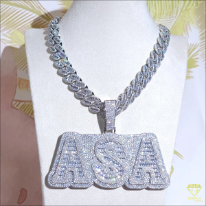Luxury " ASA "<b>Letter</b> Pendant Necklace Full Iced Moissanite Diamond Hip Hop Jewelry For Men Women - Product Image 5