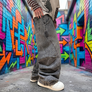 Pantalones de mezclilla anchos de algodón para hombre, estilo Y2K, hip hop, casuales, a la moda, holgados, con diseño único de perlas y bolsillos, para uso diario y urbano, colección 2026 - Product Image 2