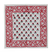 Nappe ronde en coton imprimée à la main en Inde avec motif floral blanc et rouge, et ensemble de serviettes réutilisables écologiques