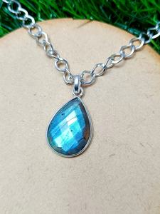 Pendentif en labradorite naturelle chatoyante, en argent sterling 925, fait main, bijou en argent fin pour collier statement, vente en gros - Product Image 2