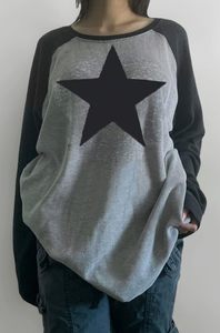 Denim Chiffon Knitted Anti-Pilling Logo Print Long Sleeve Y2K Style Casual T-shirt Women's - Product Image 3