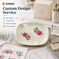 Assiette à dîner en céramique émaillée à 2 compartiments avec imprimé floral, assiette en céramique personnalisée pour la maison, la restauration, la vente en gros de vaisselle