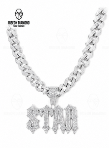 Collar con Colgante de Letra Gótica Personalizado, Totalmente Cubierto de Diamantes, Cadena Cubana, Joyería Fina de Lujo, Estilo Hip Hop Urbano - Product Image 2