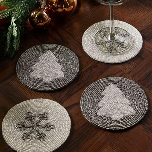 Handmade Durable Modern Beaded Round Embroidered <b>Coaster</b> <b>Drink</b> Mats & Pads Holiday Table Decor - Product Image 1