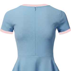 Camiseta JJ Peplum Ringer para Mujer, Manga Corta, Ribete en Contraste, Dobladillo Acampanado, Estilo Casual Griego, Top de Algodón - Product Image 6