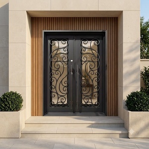 Traditional Wrought Iron Security Door with Scroll Design for Exterior Entry <b>Swing</b> Style Manual Operation Finished Surface - Product Image 2