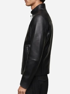 Chaqueta de cuero negra con cremallera para hombre, estilo motero - Product Image 2