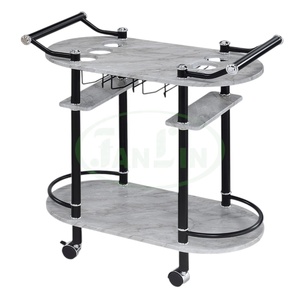 Chariot de service moderne en marbre avec cadre noir, chariot roulant pour la cuisine, les boissons, le café, le vin, le rangement utilitaire, chariot de présentation pour la maison - Product Image 2