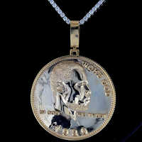 Pendentif pièce de défi personnalisé en argent sterling 925 plaqué or, avec logo diamant, motif visage et tête grand cercle, haute qualité