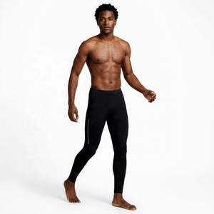 Leggings de compression longs pour hommes, couleur unie noir, en Spandex et Nylon, taille élastique - Product Image 2
