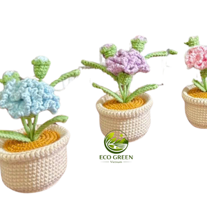 Vente en gros d'usine : Plantes en pot au crochet faites à la main, fleurs en fil tricoté, décorations florales artificielles pour la maison, le bureau, la vente au détail et les cadeaux - Product Image 1