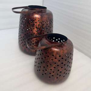 <b>Set</b> Of 2 Copper Antique Finish Lantern With Modern Design Perfect Lighting Accessory For Hotels Resorts And Living Spaces - Product Image 2