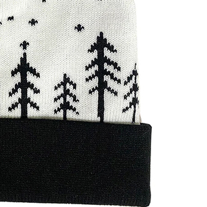 Bonnet d'hiver blanc avec pompon noir et revers plié - Product Image 4