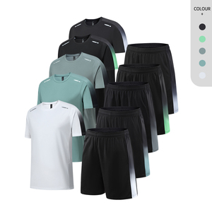 Ensemble de survêtement d'été pour homme, t-shirt uni à col rond et manches courtes, short de sport, tenue de sport 2 pièces pour la gym et le jogging - Product Image 2