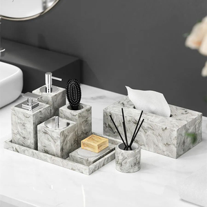 Elegante juego de baño de concha natural, dispensador de jabón rectangular de tres piezas, soporte para cepillos de dientes, bandeja de almacenamiento, fácil de limpiar - Product Image 5