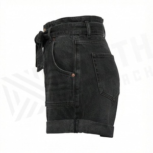 Pantalones Cortos Vaqueros de Mujer con Lazo en la Cintura, Estampado Vintage, Pantalones de Mezclilla Lavada para Niñas, Prendas de Moda Premium - Product Image 3