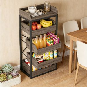 Wooden <b>Storage</b> Rack with Drawers Snack and <b>Basket</b> Rack Durable Drainage Solution - Product Image 4