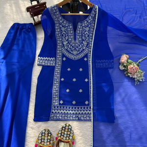 Conjunto Sharara de Georgette Sintético de Última Moda para Mujer, Elástico y Reversible, Ideal para Diwali/Bodas - Product Image 1