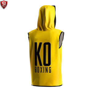 Wholesale Sleeveless <b>Hooded</b> Boxing <b>Robe</b> for Men Gym Training MMA Muscle Fit XL Custom Logo Sportswear Polyester Cotton - Product Image 6