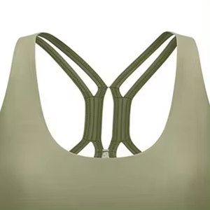 Women Seamless Sports <b>Bra</b> Scoop <b>Neck</b> <b>Halter</b> Strap High Support Yoga Workout Solid Color Olive Green Plus Size Four-Way Stretch - Product Image 2
