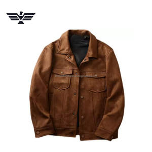 Veste décontractée pour homme en similicuir/daim au design unique, boutonnée, simple boutonnage, teinte unie, style vintage, pour l'hiver, style urbain - Product Image 2