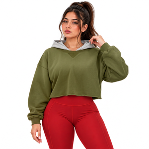 Private Label French Terry Cropped Hoodie Womens <b>Clothing</b> Brands USA Fashion Retailers Boutique Supply - Product Image 2