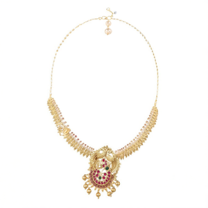Fashion Jewelry Set Peacock Kemp Short Necklace with Golden Pearls - Product Image 2