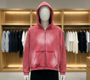Sweat à capuche zippé épais effet vieilli, délavé à l'acide, coupe oversize, style streetwear rétro pour homme 2026 - Product Image 3