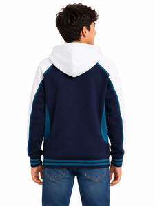Sweat-shirt à capuche premium pour bébés garçons, hiver, 7 ans, color block, poche kangourou, bleu marine, blanc, vert sarcelle, contrasté - Product Image 3