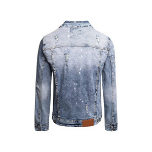 Chaqueta de Mezclilla Lavada para Hombre, Cuello Clásico, Corte Regular, Detalles Deshilachados, Estilo Casual, Ropa de Otoño - Product Image 3