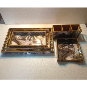 Factory Wholesale Mango Wood <b>Tray</b> With Premium Enameled Floral Print Used for <b>Table</b> Ware Serving Set - Product Image 1