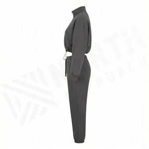 <b>Women</b> 2-Piece Tracksuit Set <b>Half</b>-<b>Zip</b> <b>Sweatshirt</b> Jogger Pants Solid Color Casual Loose Fit Full Length Drawstring Closure Autumn - Product Image 3