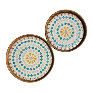 Premium Mother of Pearl Mosaic Shell Rattan Platter Elegant Floral Handwoven <b>Wicker</b> Tray For <b>Coffee</b> <b>Table</b> Home Decoration - Product Image 1