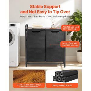 Organizzatore per Vestiti a 2 Sezioni, Cesto Portabiancheria Grande con Struttura in Metallo e Piano in Legno, Cestini per la Separazione dei Vestiti - Product Image 2