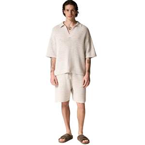 Polo Homme Gris Clair Tricoté Oversize à Manches Courtes, Maille Texturée, Décontracté, Haut d'Été Ample, Pull Polo OEM - Product Image 6