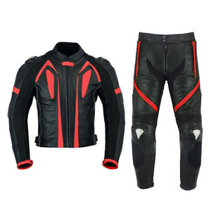 Traje de Motociclismo de Cuero para Hombre, Manga Larga, Negro y Rojo, Resistente al Viento, Equipo de Protección para Todas las Estaciones, Kit para Adultos - Product Image 1