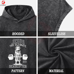 <b>Mens</b> <b>Sleeveless</b> <b>Hoodie</b> Vest Oversized Hooded Tank Top Casual Streetwear Eco-Friendly Breathable Cotton Vintage Fitness Gym - Product Image 5
