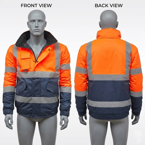 Premium GSM Polyester Cotton Orange Navy <b>Men</b> Security <b>Jacket</b> <b>Reflective</b> Panel Embroidery Logo Windbreaker Nylon <b>Jacket</b> - Product Image 1