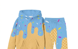 Ensemble sweat à capuche et pantalon imprimé cornet de glace pour filles, motif dessin animé, manches longues, tenue décontractée d'été pour enfants - Product Image 3